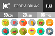 50 Food & Drinks Flat Shadowed Icons
