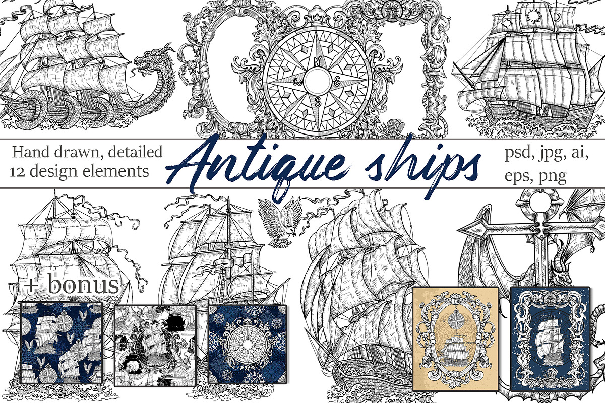 Antique ships collection in Illustrations - product preview 8