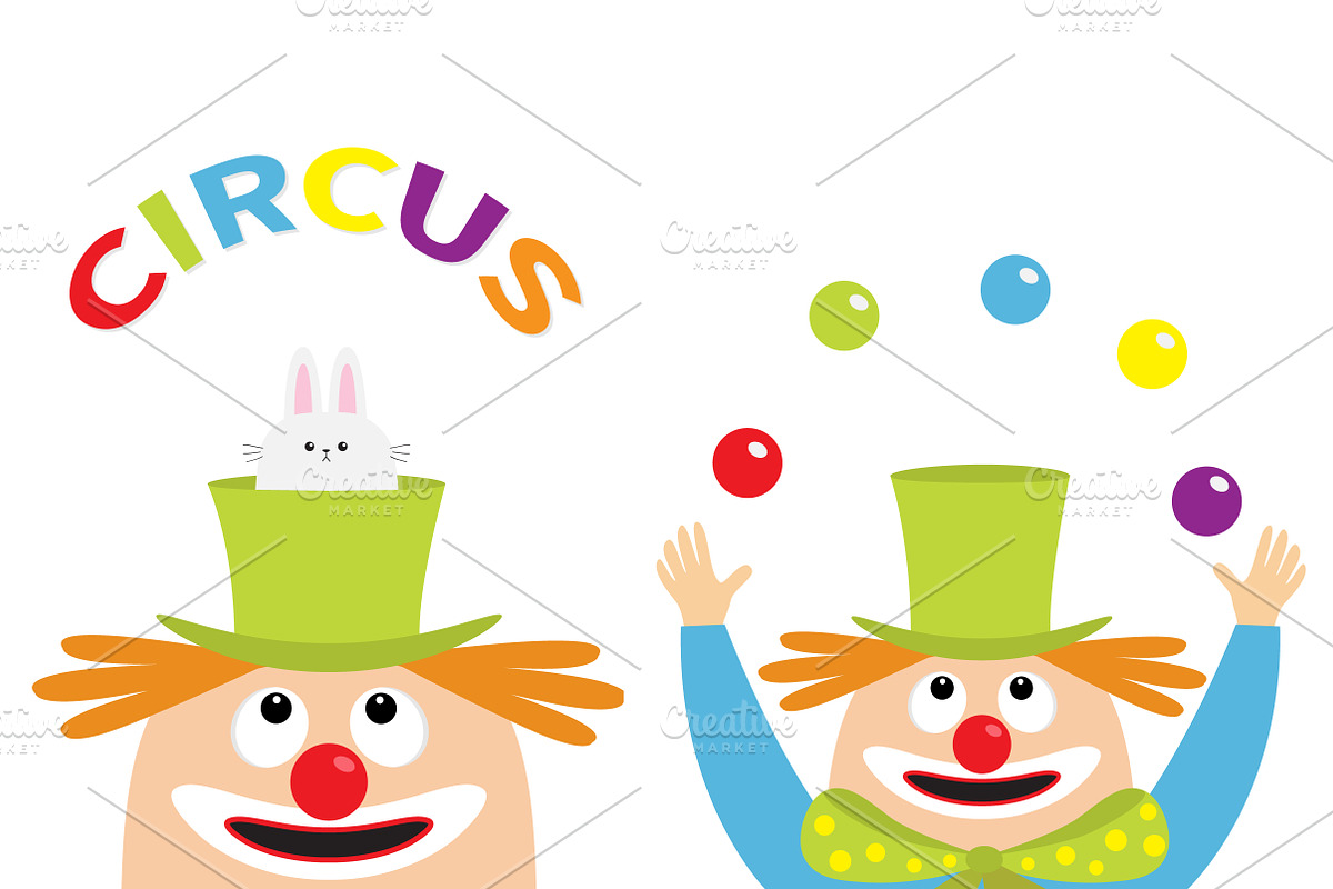 Clown juggler. Rabbit magician hat. in Illustrations - product preview 8