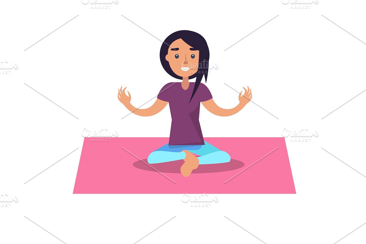 Girl doing yoga sits in lotus in Illustrations - product preview 8