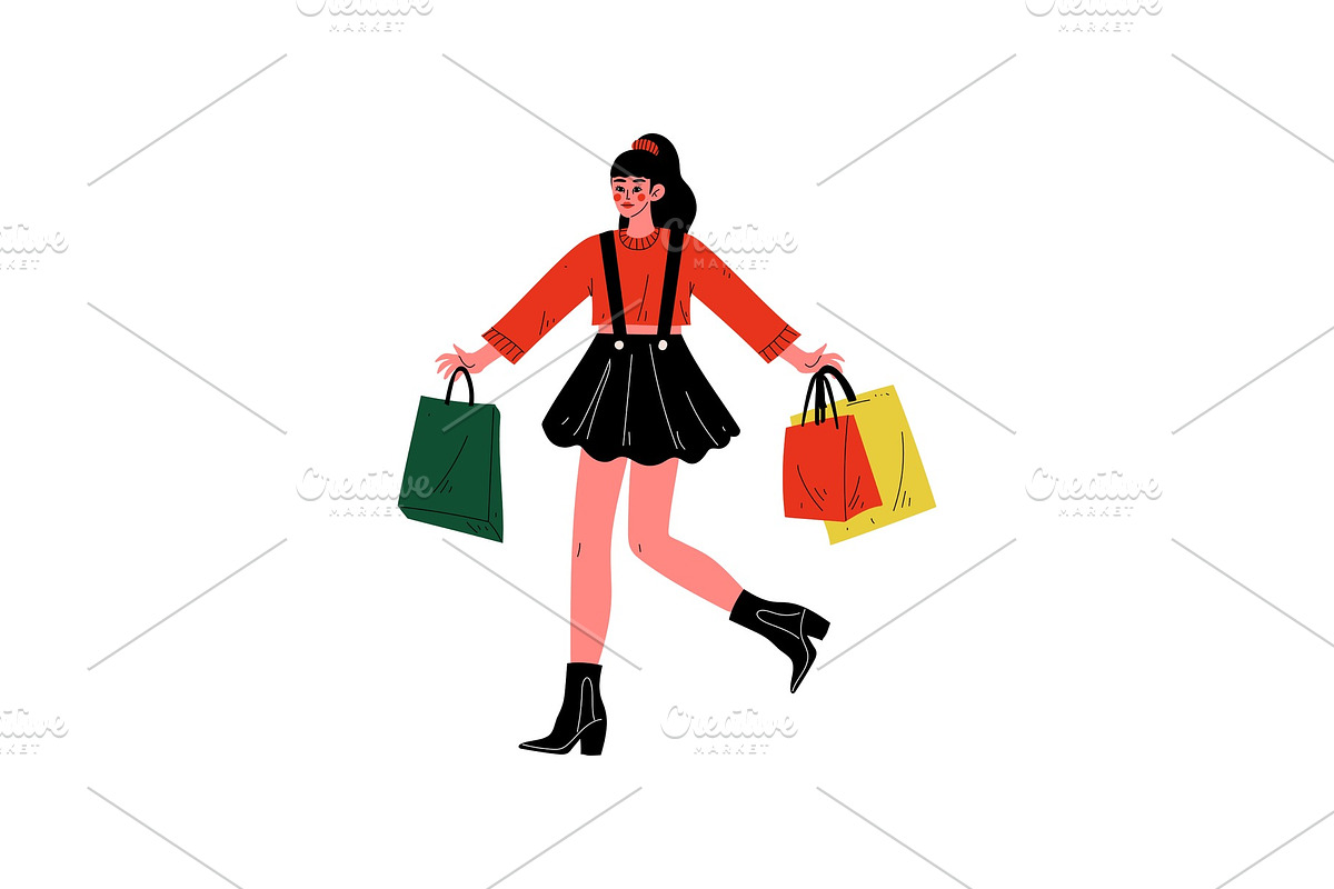 Young Woman Carrying Shopping Bags in Illustrations - product preview 8