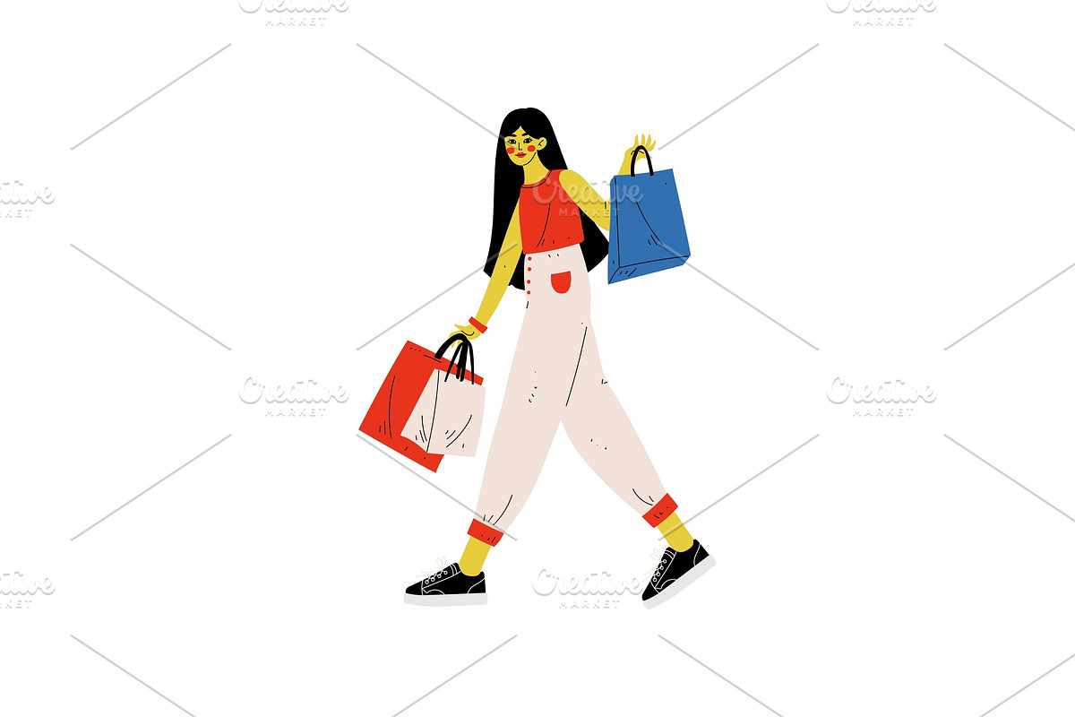 Girl in Trendy Clothes Walking with in Illustrations - product preview 8