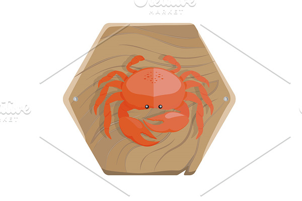 Fresh Crab on Wooden Tray Isolated