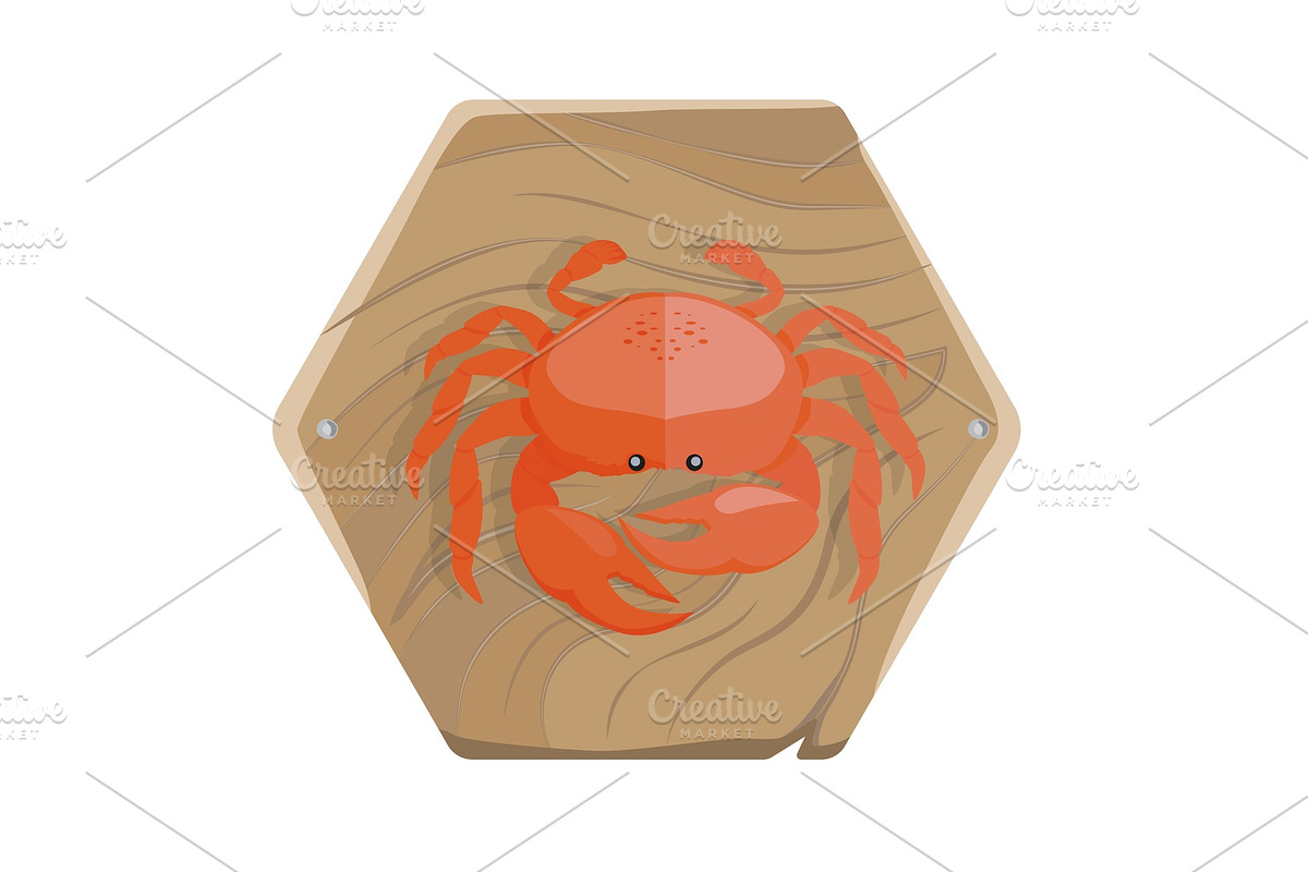 Fresh Crab on Wooden Tray Isolated in Illustrations - product preview 8