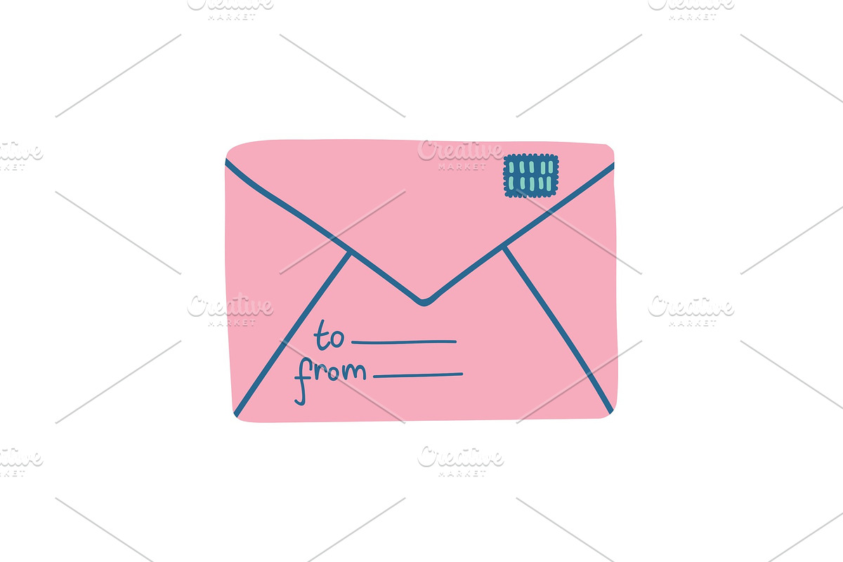 Pink Retro Mail Envelope with Stamp in Objects - product preview 8
