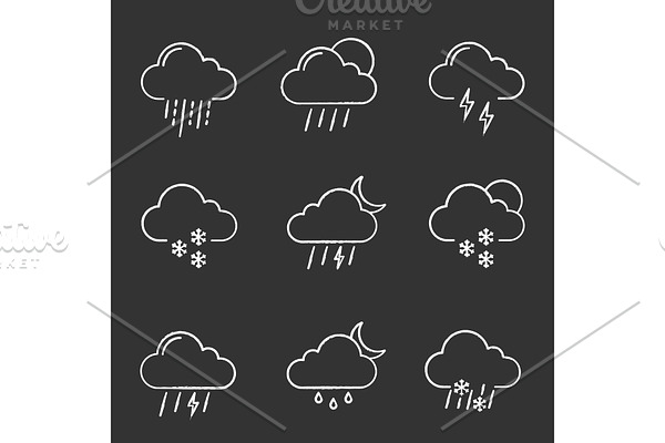 Weather forecast chalk icons set
