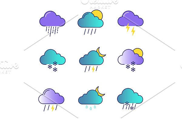 Weather forecast color icons set