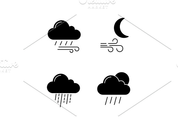 Weather forecast glyph icons set
