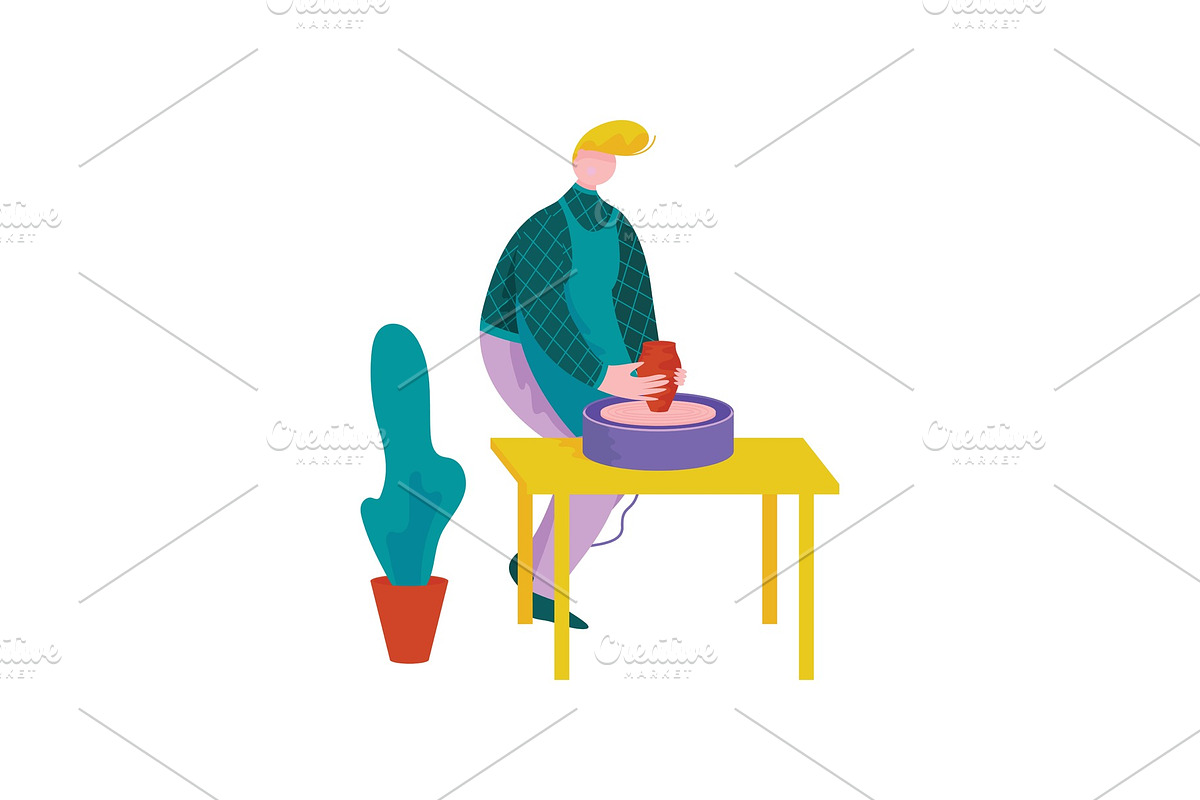 Male Ceramists Making Ceramic Pot in Illustrations - product preview 8