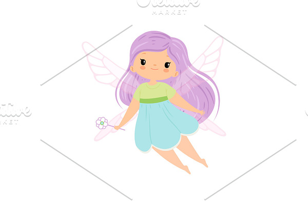 Cute Little Winged Fairy with Long