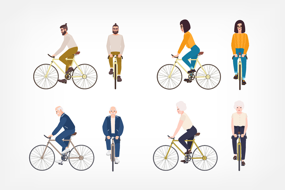 People riding bicycle set in Illustrations - product preview 8