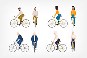 People riding bicycle set