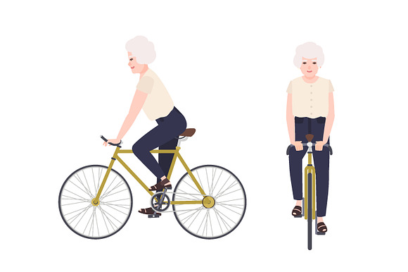 People riding bicycle set in Illustrations - product preview 1
