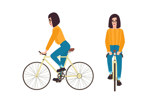 People riding bicycle set in Illustrations - product preview 4