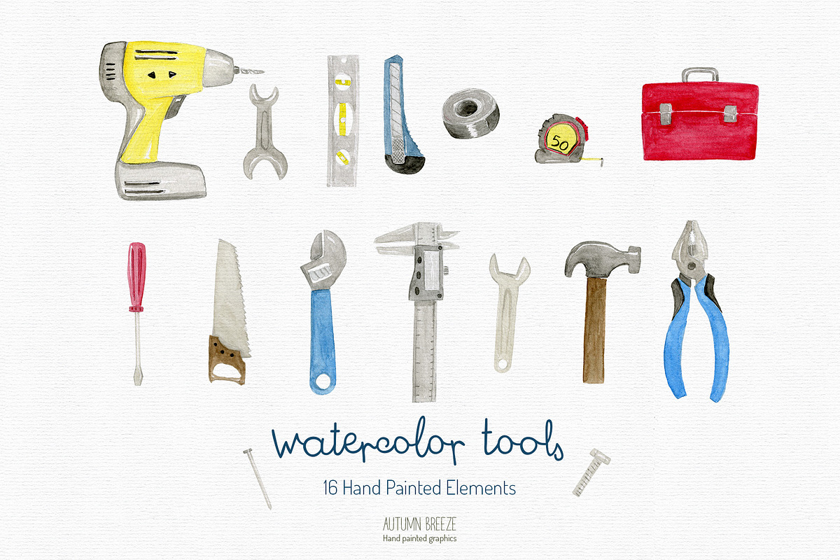 Watercolor tools clipart in Illustrations - product preview 8