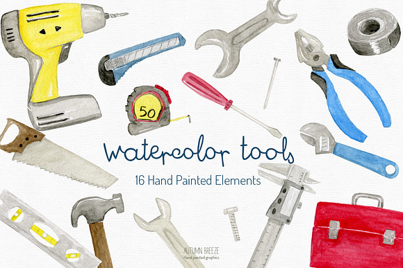 Watercolor tools clipart in Illustrations - product preview 1