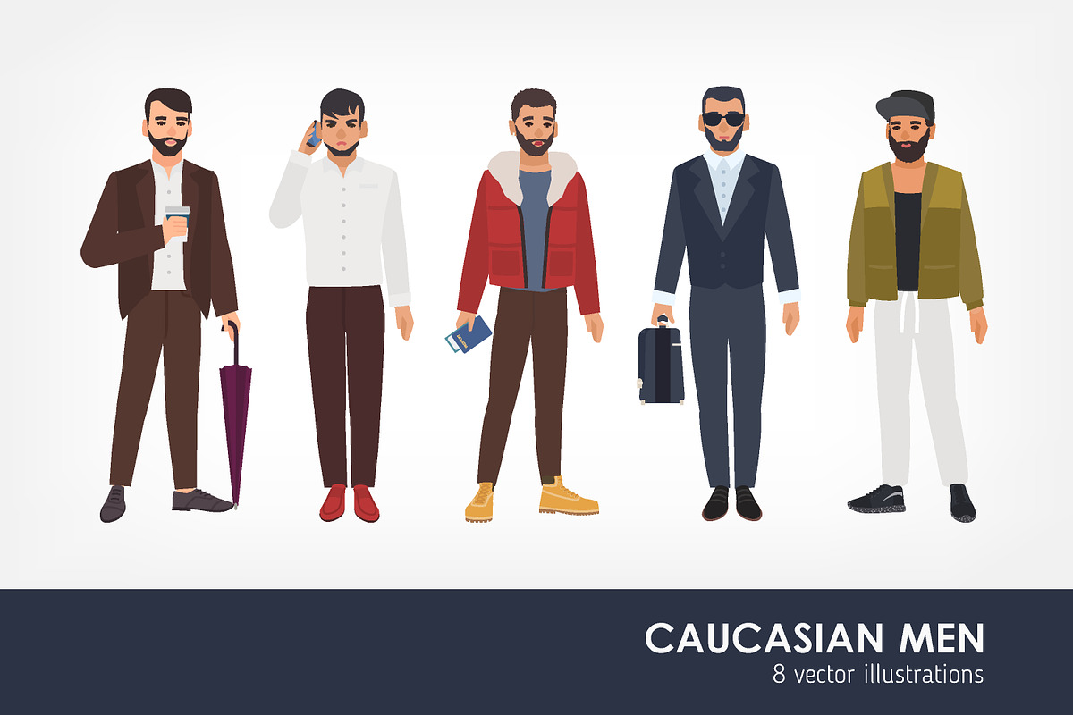 Caucasian man set in Illustrations - product preview 8