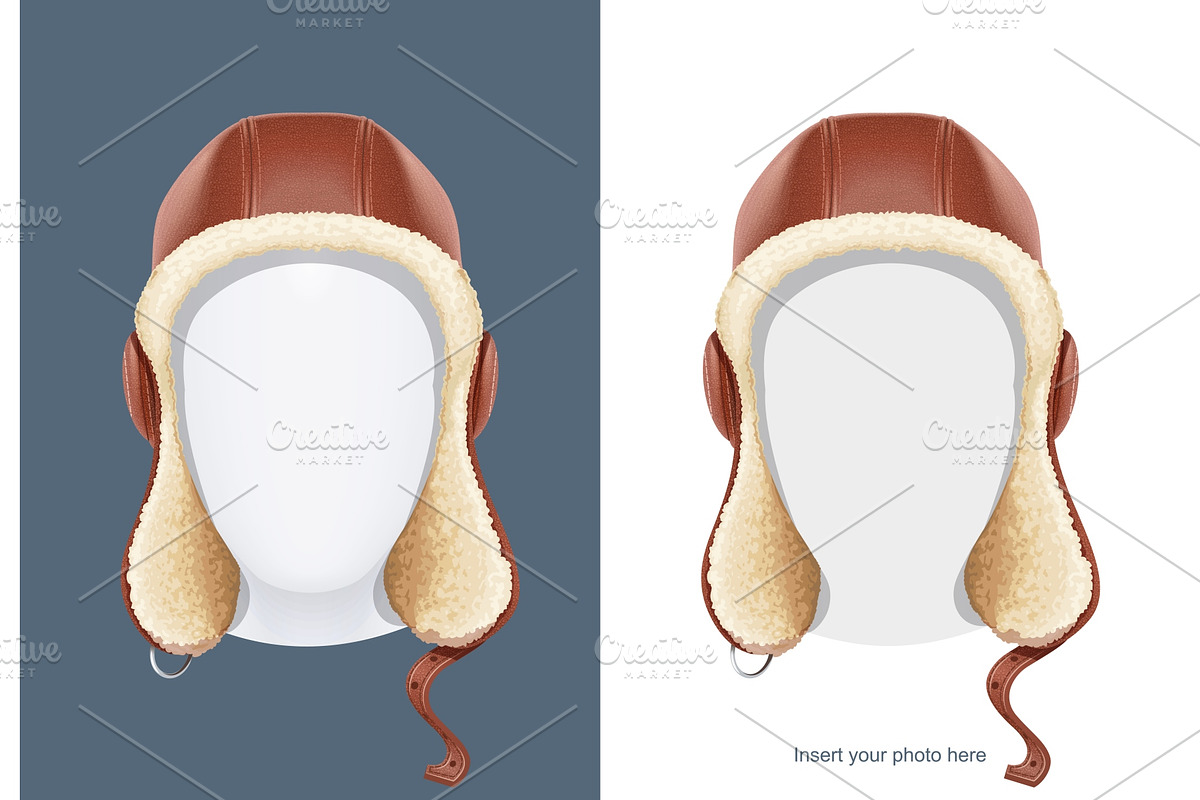 Pilot leather helmet. Winter hat. in Illustrations - product preview 8