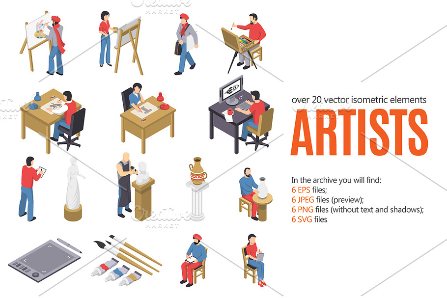 Artists Isometric Set in Illustrations - product preview 8