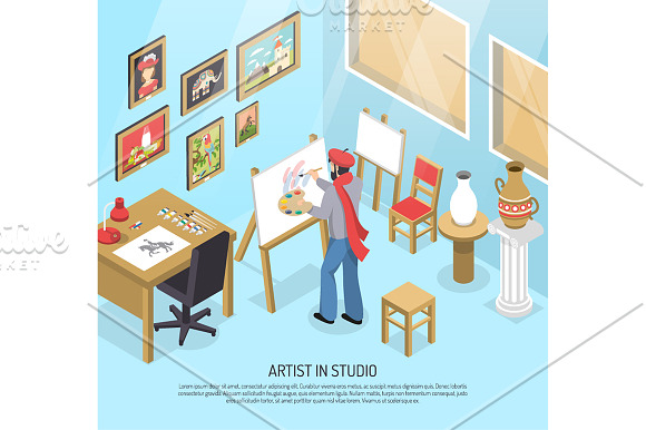 Artists Isometric Set in Illustrations - product preview 1
