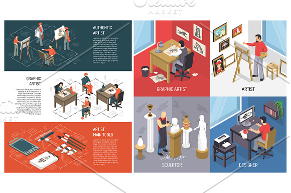 Artists Isometric Set in Illustrations - product preview 2