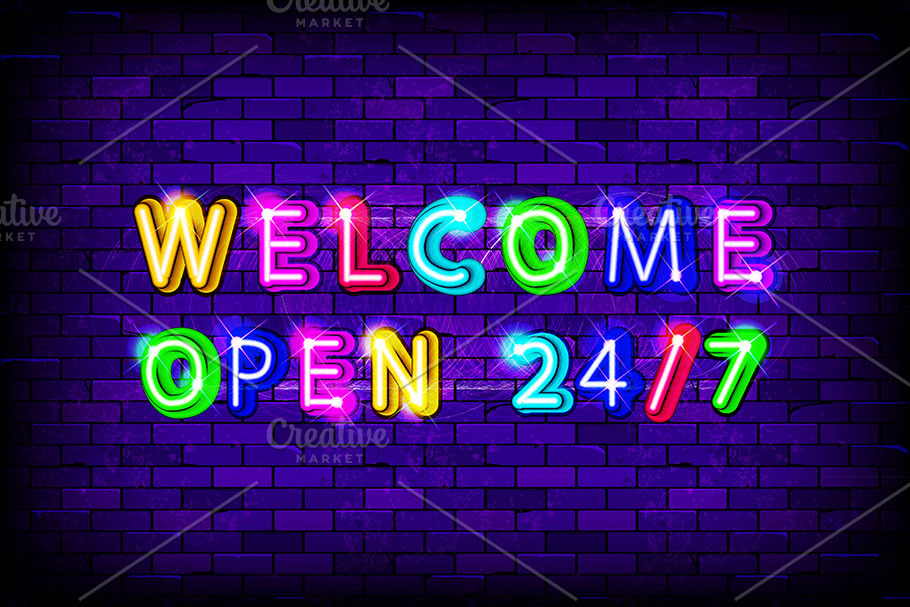 Welcome open 24 hours neon sign
