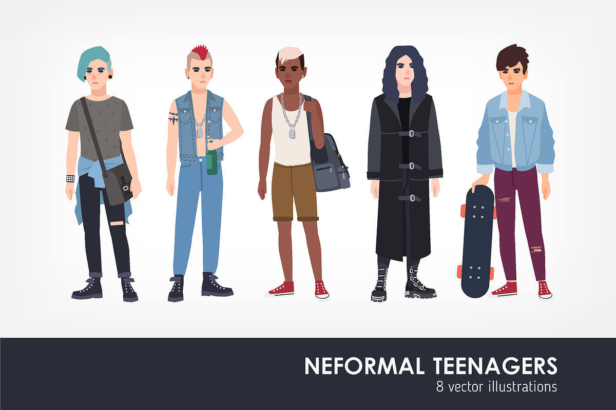 Informal teenagers set in Illustrations - product preview 8