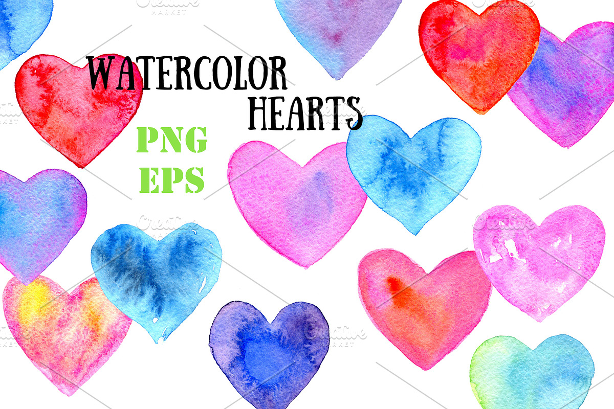 Watercolor hearts N2 in Illustrations - product preview 8