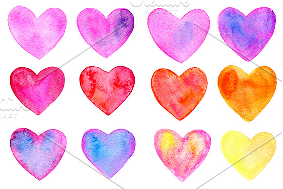 Watercolor hearts N2 in Illustrations - product preview 1