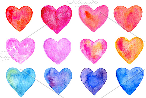 Watercolor hearts N2 in Illustrations - product preview 2
