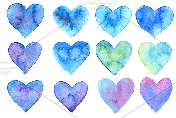 Watercolor hearts N2 in Illustrations - product preview 3