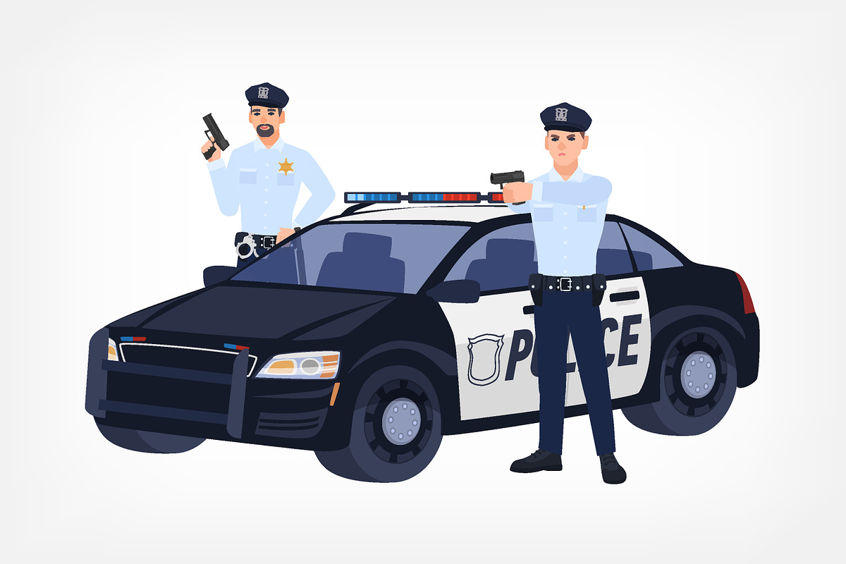 Policemen with car in Illustrations - product preview 8