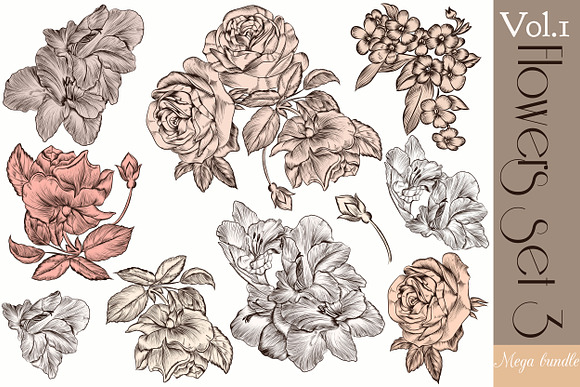 Bundle of engraved flowers in Objects - product preview 3
