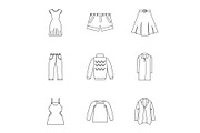 Types of clothes icons set, outline