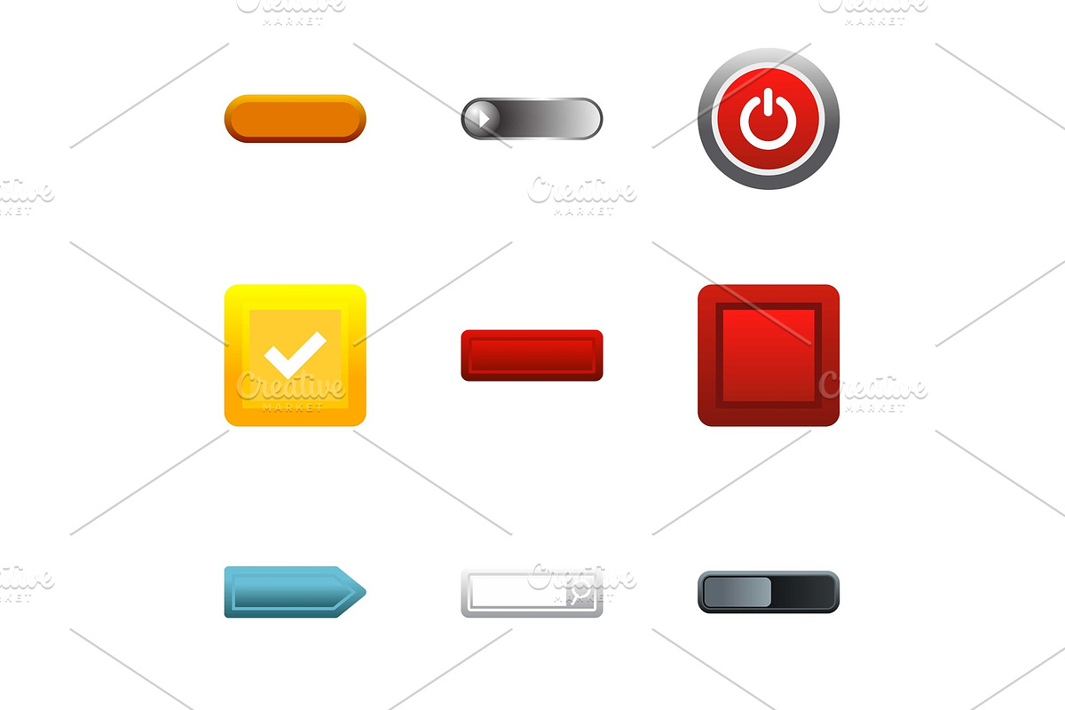Button types icons set, flat style in Objects - product preview 8