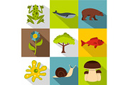 Environment icons set, flat style