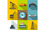 Petroleum icons set, flat style