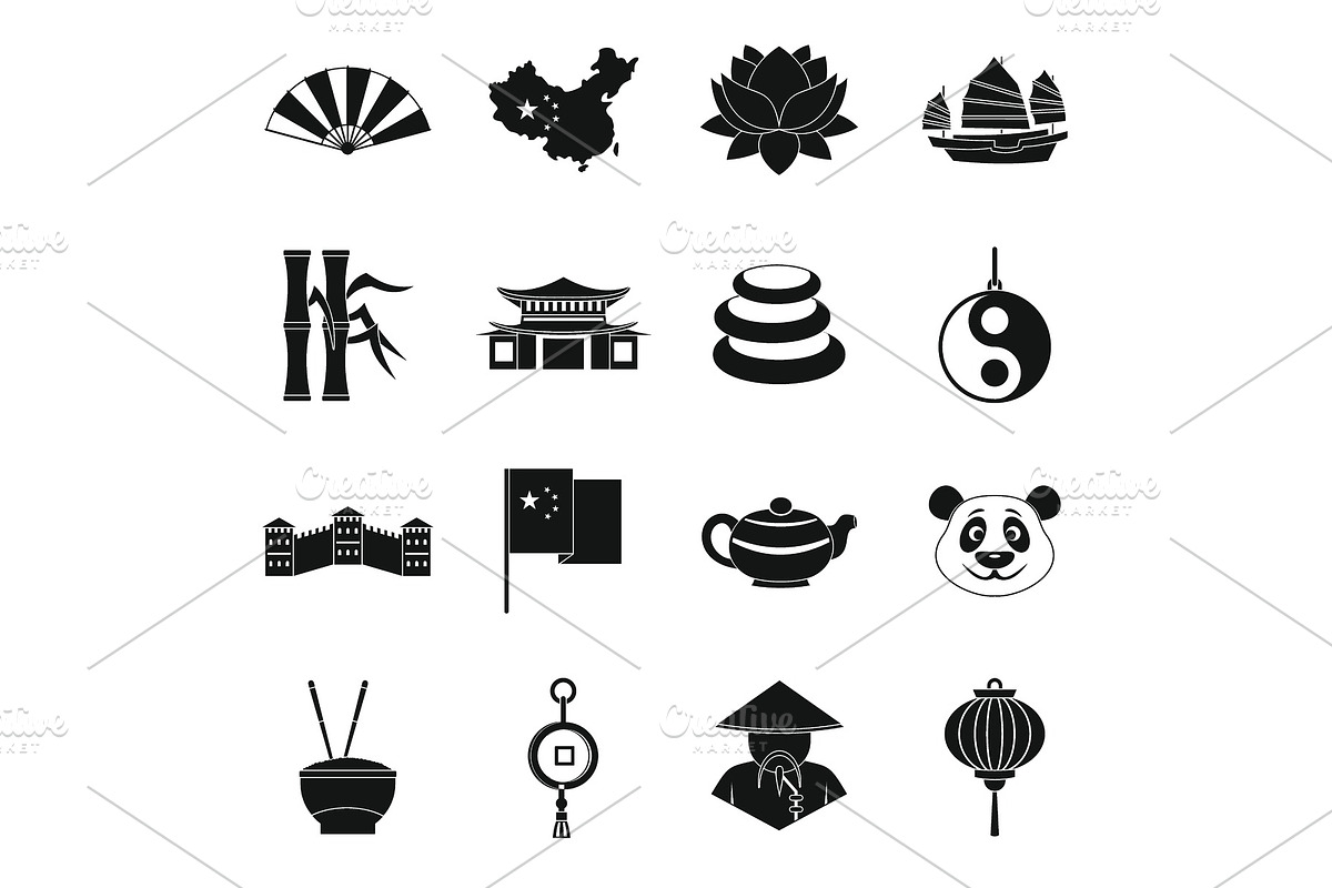 China travel symbols icons set in Illustrations - product preview 8