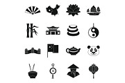 China travel symbols icons set