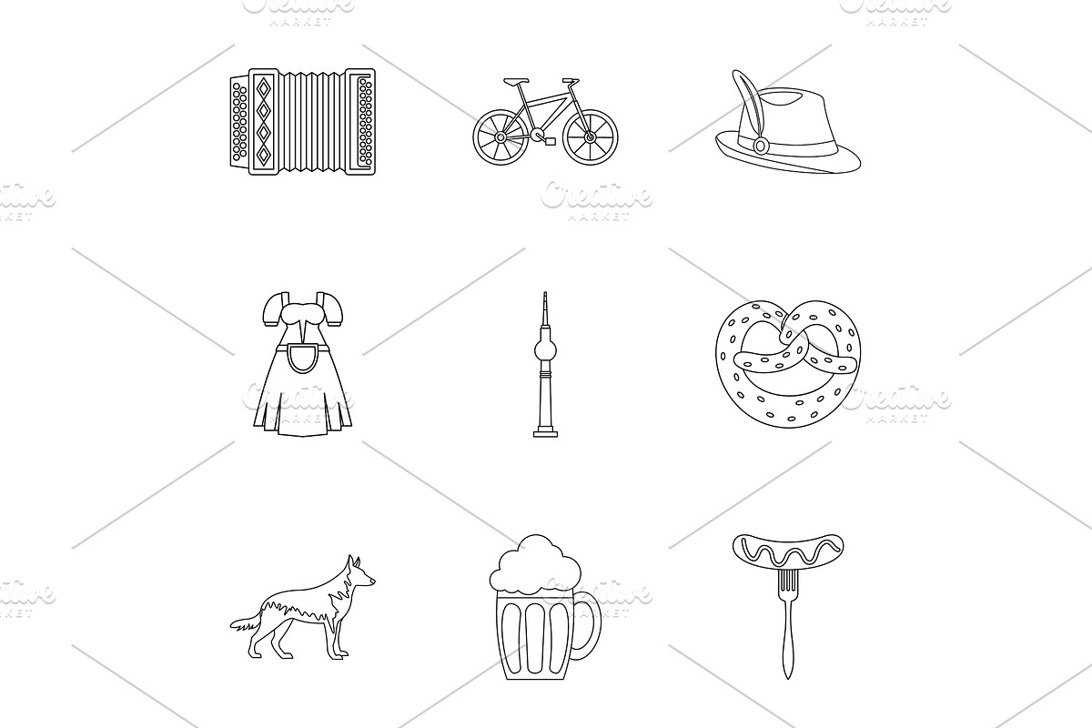 Germany icons set, outline style in Objects - product preview 8