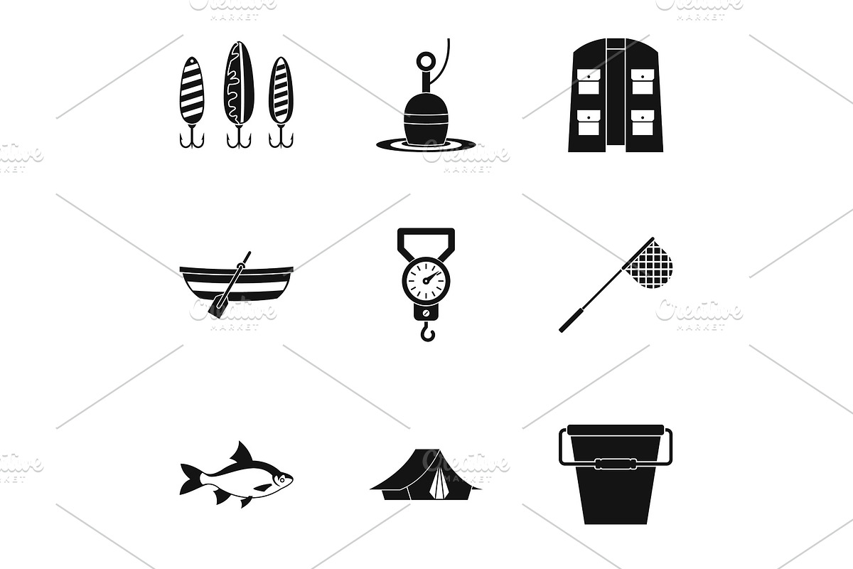 Catch fish icons set, simple style in Objects - product preview 8