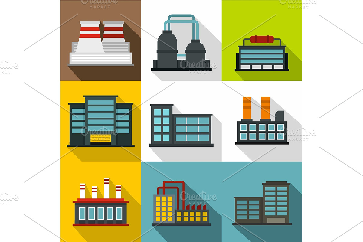 Factory icons set, flat style in Illustrations - product preview 8