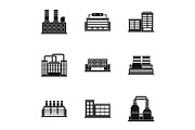 Production plant icons set, simple
