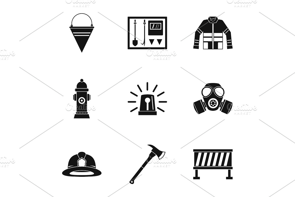 Protection from fire icons set in Illustrations - product preview 8