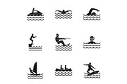 Water exercise icons set, simple