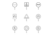 Sign icons set, outline style