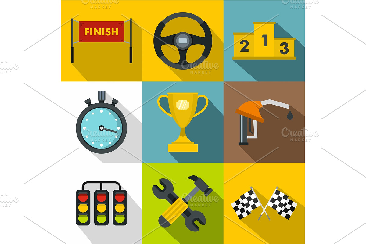 Machine race icons set, flat style in Illustrations - product preview 8