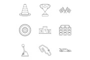 Speed race icons set, outline style