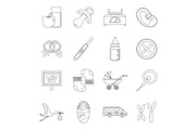 Pregnancy symbols icons set, outline