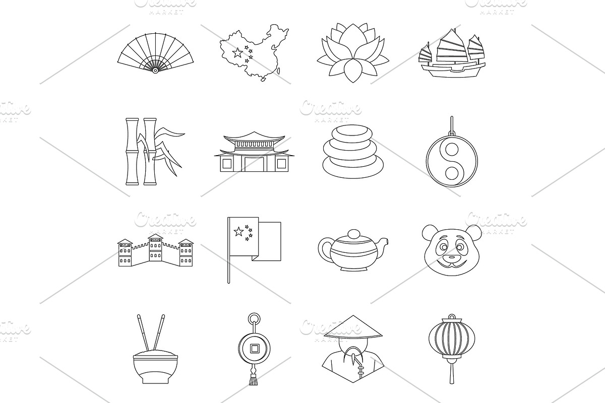 China travel symbols icons set in Illustrations - product preview 8